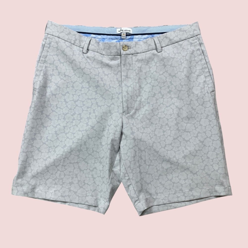 Peter Millar Hibiscus Carrboro Performance Short Mens 36 British Grey 9" Golf